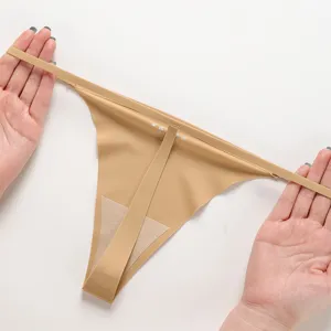 Women seamless low waist thong ice silk breathable thin strap underwear daily wear comfort