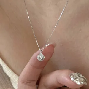 Women Silver Plated Alloy Sparkling Cubic Zirconia Pendant Necklace Elegant Cube Zircon Clavicle Chain Necklace Dainty Jewelry
