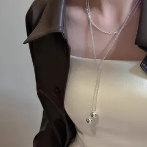 Collana Lunga Minimalista in Lega con Doppia Sfera per Donna Catena per Maglioni Versatile Catena da Vita Gioielli di Moda