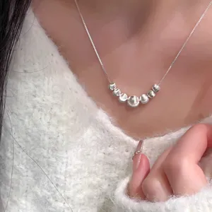 Detailed close-up of S925 sterling silver bead collarbone necklace for women elegant style.