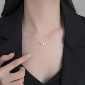collier ras de cou elegant en argent sterling 925 avec deux perles design minimaliste