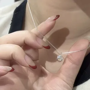 S925 silver sparkling zircon pendant necklace, delicate minimalist clavicle chain for women.