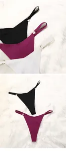 Seamless ice silk low waist thong for women, sexy V-shape string panty with metal ring details.