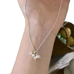 S925 silver Korean style ins pearl beaded necklace, exquisite minimalist sweet clavicle chain.