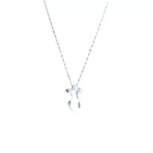 Minimalist silver bow necklace for women, dainty clavicle chain with elegant pendant, daily fashion jewelry.