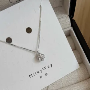 S925 silver cubic zircon pendant necklace delicate jewelry close up detail view fine