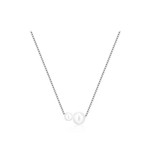 Collier double perle en argent sterling S925 minimaliste, chaîne élégante asymétrique.