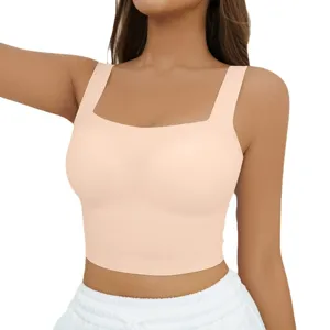 Γυναικείο αμάνικο crop top από πάγο-μετάξι χωρίς μπανέλα, με ενίσχυση στήθους και φαρδιές τιράντες.