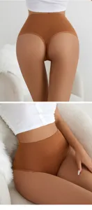 Tanga senza cuciture a vita alta da donna, intimo tinta unita traspirante e confortevole.