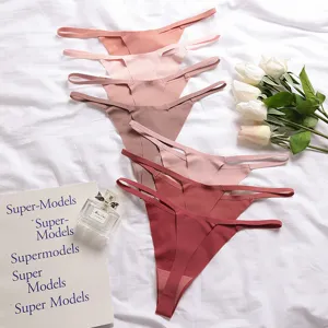 Women's Seamless Ice Silk Low Waist Thong Panties Sexy Breathable Quick Drying Solid Color Sports Underwear