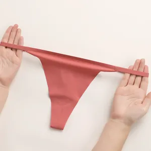 Women seamless ice silk thong with thin waistband, comfortable daily underwear for sports.