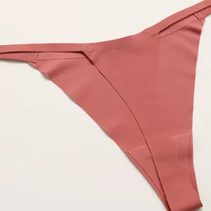 Seamless ice silk women thong underwear with thin waistband for sports yoga comfort daily wear.