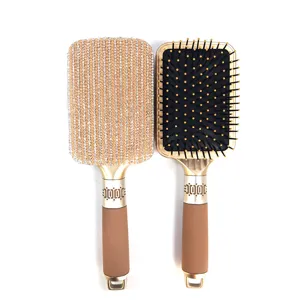 Βούρτσα μαλλιών με στρας μαξιλάρι μασάζ χρυσό καφέ πολυτελές σχέδιο για γυναίκες