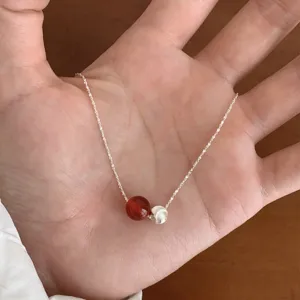 S925 Sterling Silver New Chinese Style Red Agate Pendant Necklace Women Fine Glitter Temperament Choker Jewelry Gift