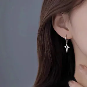 Hollow Four-Pointed Star Hoop Earrings With 925 Sterling Silver Earring Post Light Luxury Star Dangle Earrings For Women Jewelry