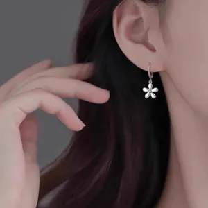 S925 Silver French Five-Petal Flower Drop Earrings Fashion Minimalist Jewelry Item