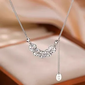 Sterling silver five-coin pendant necklace minimalist clavicle chain elegant jewelry