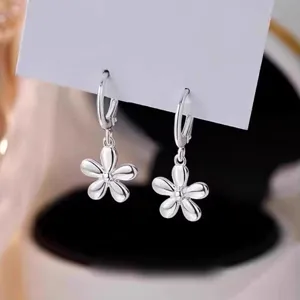 S925 silver flower drop earrings french style minimalist chic jewelry hoop earrings for women