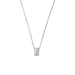S925 Sterling Silver Pavé Cylinder Pendant Necklace Elegant Minimalist Clavicle Chain