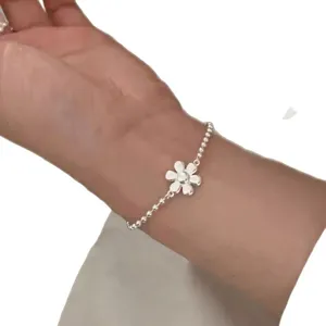 Sterling silver daisy flower bead bracelet minimalist chic stacking jewelry for women