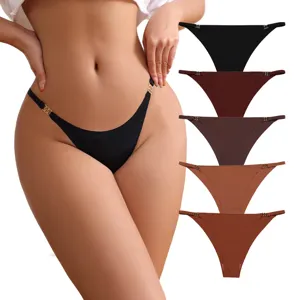 Damen Tiefgeschnittene Nahtlose Eisseide Unterwäsche Atmungsaktive Sexy Slips Mit Metallringen Seitlich Baumwollschritt