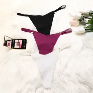 Women seamless ice silk low waist thong sexy V-shape briefs 3-pack set flatlay product view