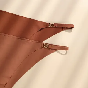 Damen nahtlose niedrige Taille Höschen braun Sommer atmungsaktiv dünner Riemen Unterwäsche