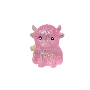Giocattolo antistress mucca delle highlands rosa glitterata simpatico fidget toy