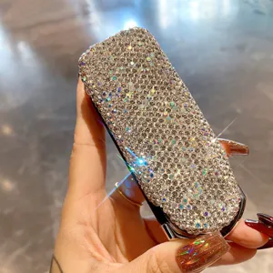 Mini portable rhinestone foldable hair brush with mirror compact travel two-in-one pocket comb.