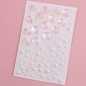 Aurora shell pearl face stickers, shining rhinestone makeup gems for festival party eye art.