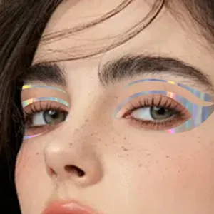 Ολογραφικά αυτοκόλλητα eyeliner, μεταλλικά ασημί αυτοκόλλητα προσώπου για μακιγιάζ.