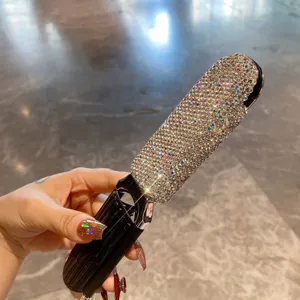 Luxurious Rhinestone Folding Mirror Comb Portable Mini Air Cushion Hairbrush For Women Travel Makeup Hair Grooming Accessory
