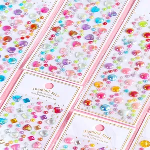 Bunte 3D DIY Kristall Strass Diamant Herz Runde Glitzer Aufkleber fuer Kinder Basteln