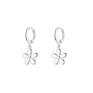 S925 silver French flower dangle earrings, chic minimalist floral hoop earrings for women.