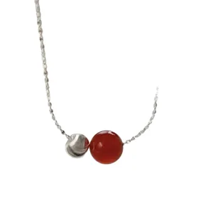 S925 Sterling Silver Red Agate Bead Clavicle Chain Necklace Elegant Women Jewelry Main