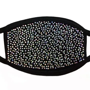 Black rhinestone face mask sparkling crystal reusable cotton cotton design.