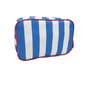 Blue and white striped cosmetic bag large capacity portable travel toiletry storage pouch chic