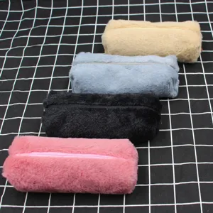 Cute fluffy plush pencil case soft stationery pouch cosmetic bag for student school supplies