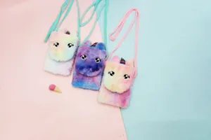 Borsa a tracolla in peluche unicorno per bambini, morbido borsellino e borsa graziosa.