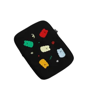 Cute embroidered black laptop sleeve 11 13 inch plush inner case tablet bag cute bears