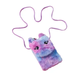 Borsa a tracolla in peluche unicorno per bambine, morbida borsetta soffice colorata.