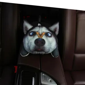Cute 3D Husky Car Tissue Box Plush Armrest Paper Holder Cartoon Interior Decor Accessory