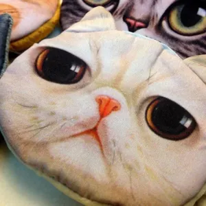 Cute 3D printed cat face coin purse plush zipper wallet mini cosmetic pouch for daily use