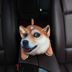 Detailed view of cute 3D Shiba Inu dog car tissue box holder, soft plush interior accessory.