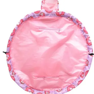 Sac de rangement cosmétique rond à cordon pochette de maquillage paresseux organisateur rose