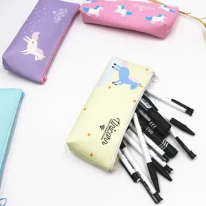 Cute unicorn pencil case student stationery storage bag large capacity PU leather pouch.