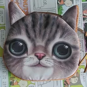 Cute 3D cat face coin purse with secure zipper closure, soft plush material for daily use.