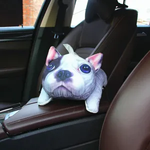 Cute 3D French Bulldog Car Tissue Box Soft Plush Auto Armrest Paper Holder Decoration