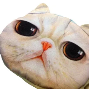 Cute 3D cat face plush coin purse zipper wallet portable cosmetic makeup storage bag