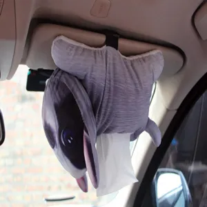 Cute 3D cartoon animal car tissue box hanging sun visor plush organizer holder style.